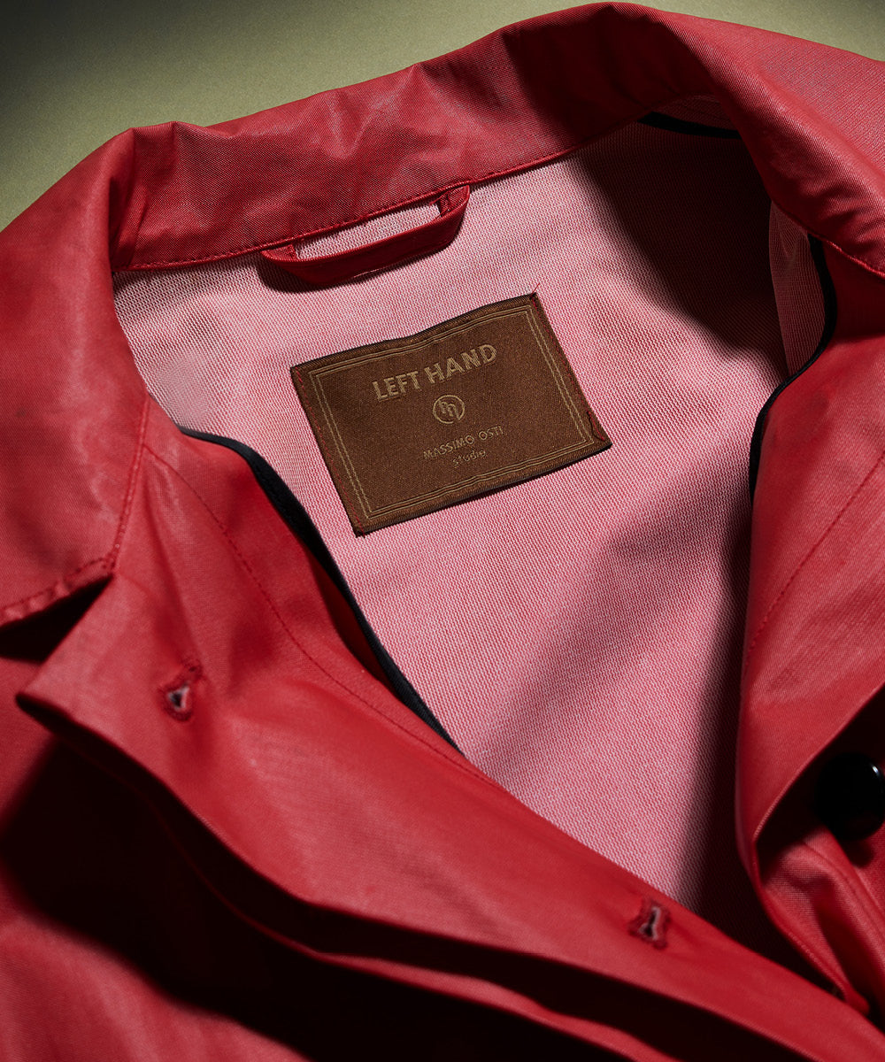 Close up of 'Left Hand' label on a Red Thermojoint Ladies Harrington jacket.